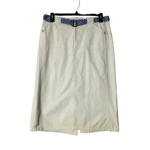 White Stag Cream Midi Skirt with Blue Polka Dot Belt